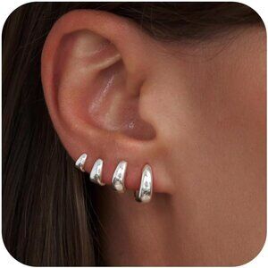 Trendy silver hoop earrings set with multiple sizes for women, hypoallergenic, l